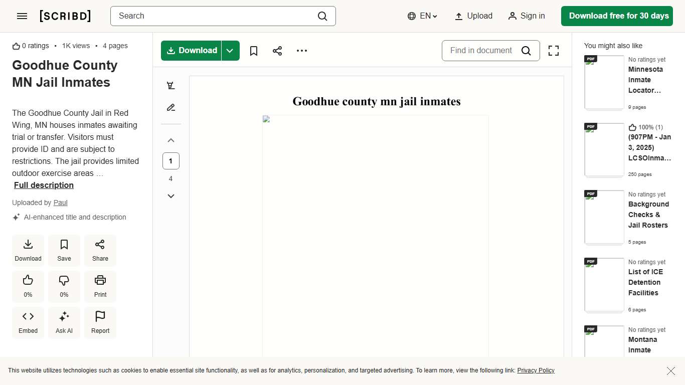 Goodhue County MN Jail Inmates PDF Sheriffs In The United States Prison